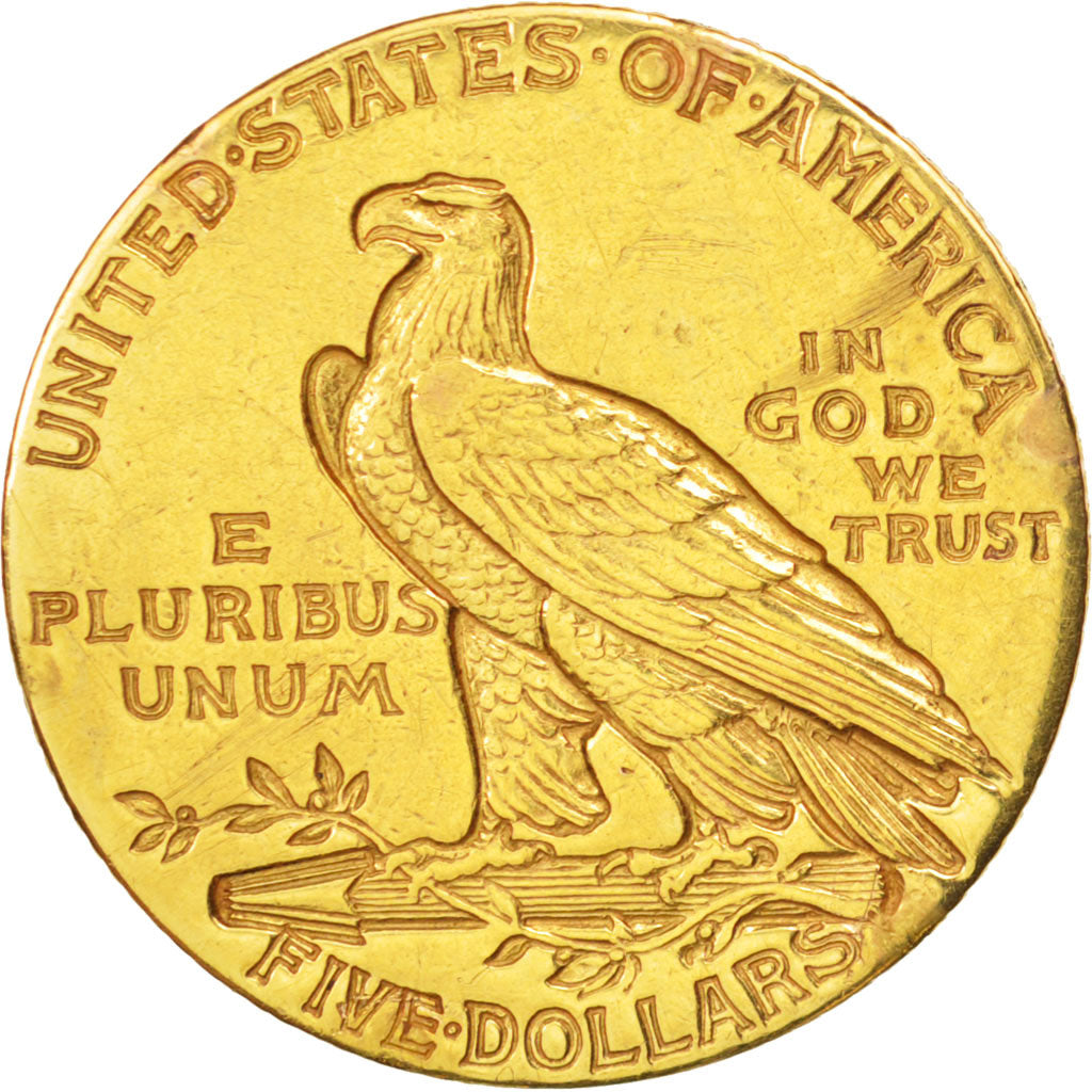 United States, Indian Head, $5, 1908, Philadelphia, EF(40-45), KM:129