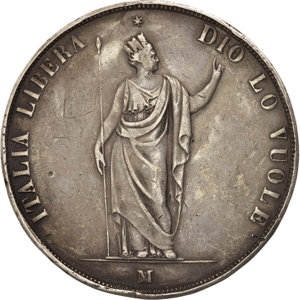 Munten, Italiaanse staten, LOMBARDY-VENETIA, 5 Lire, 1848, Milan, ZF, Zilver