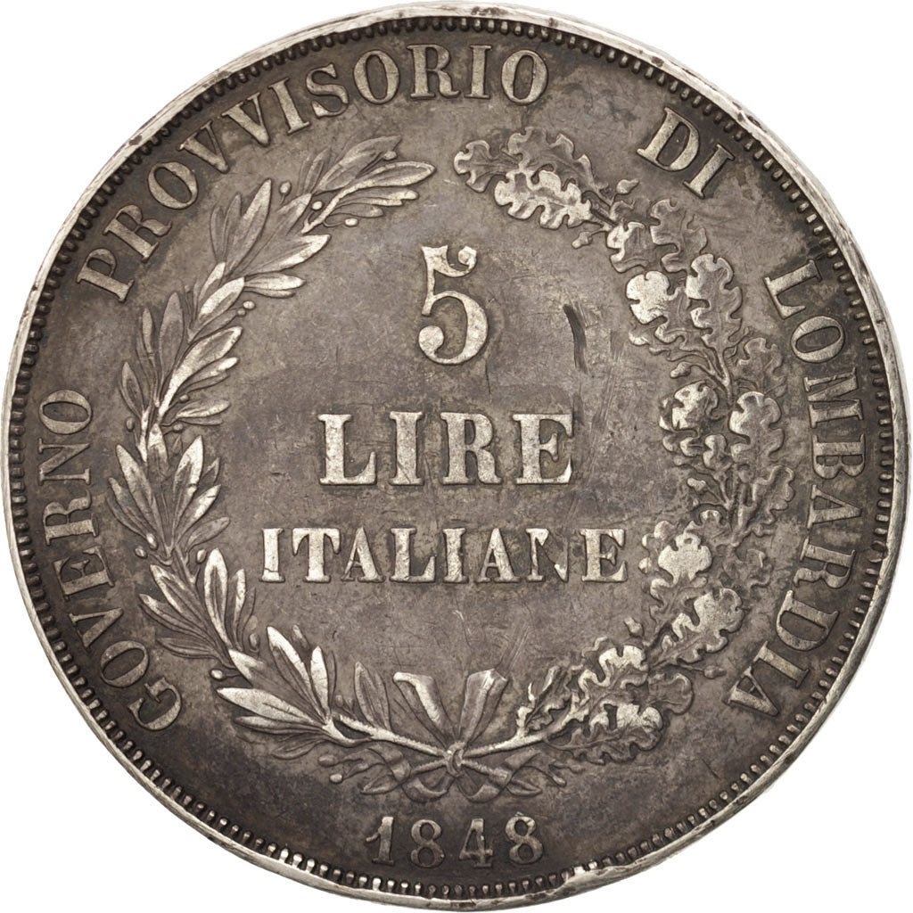 Munten, Italiaanse staten, LOMBARDY-VENETIA, 5 Lire, 1848, Milan, ZF, Zilver