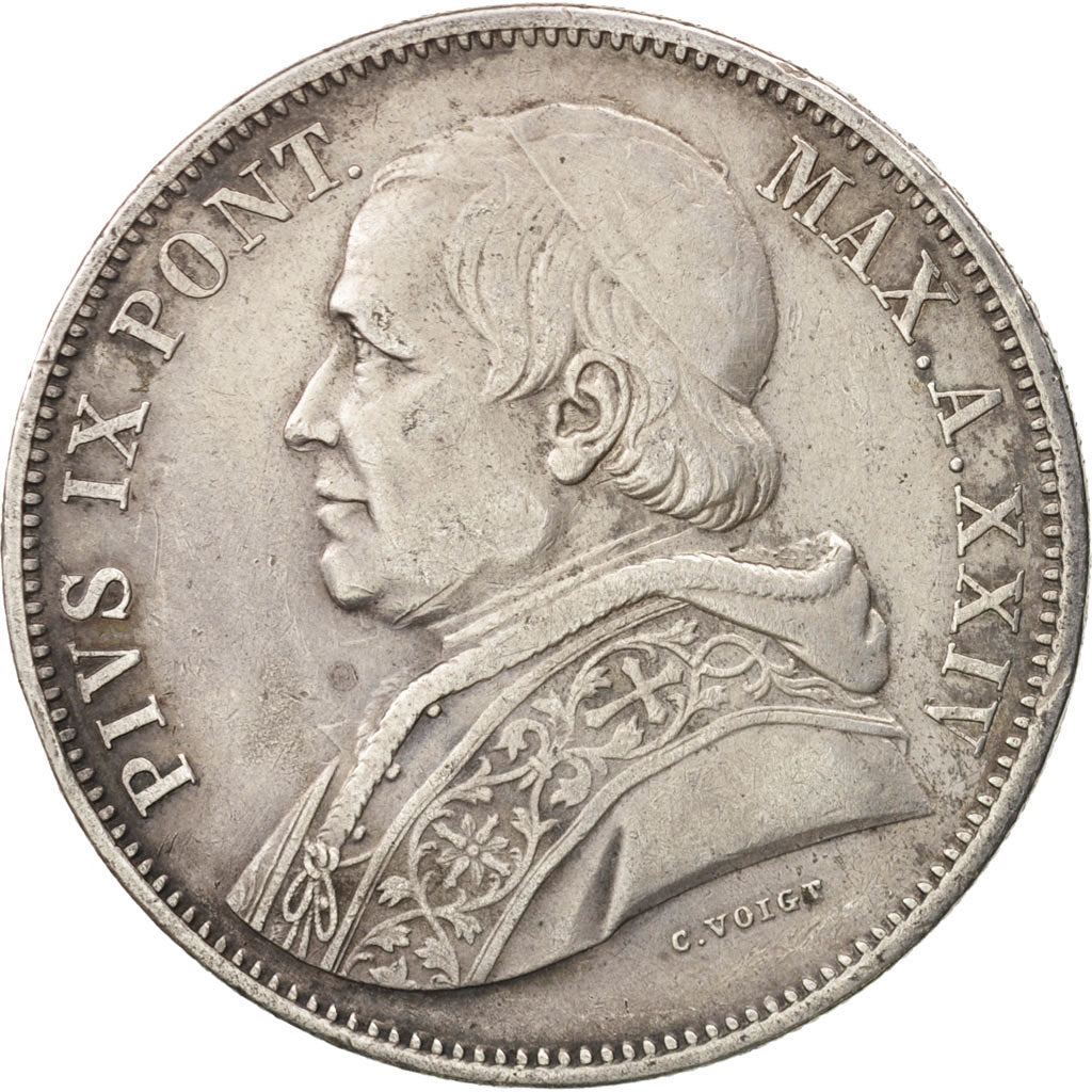 Monnaie, États italiens, PAPAL STATES, Pius IX, 5 Lire, 1870, Rome, TTB