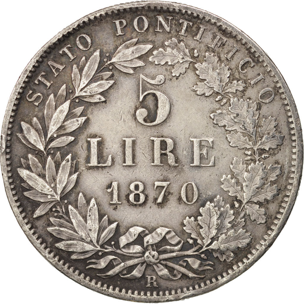 Monnaie, États italiens, PAPAL STATES, Pius IX, 5 Lire, 1870, Rome, TTB