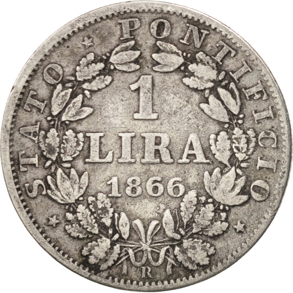 Coin, ITALIAN STATES, PAPAL STATES, Pius IX, Lira, 1866, Rome, VF(20-25)
