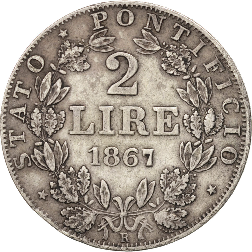 Coin, ITALIAN STATES, PAPAL STATES, Pius IX, 2 Lire, 1867, Rome, EF(40-45)