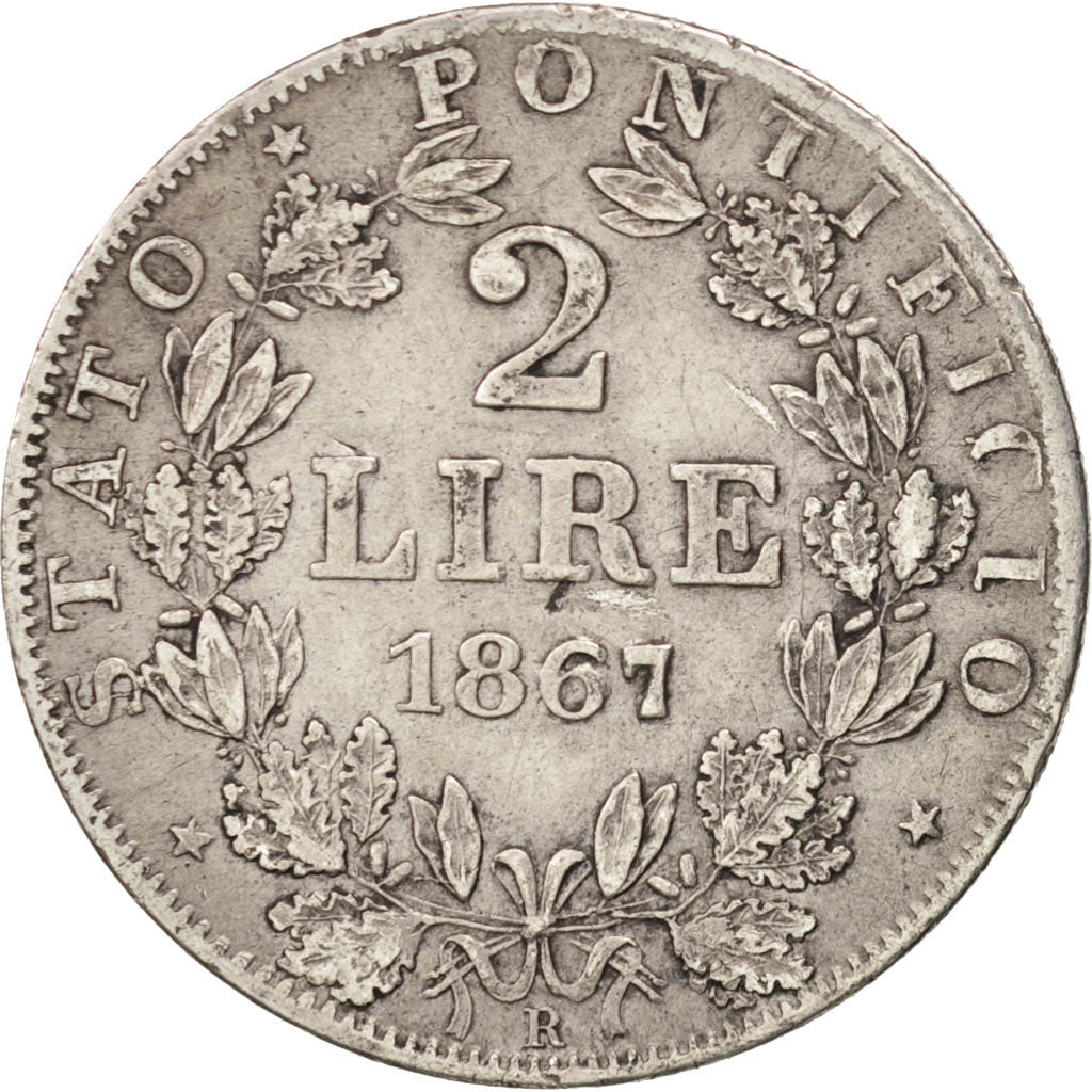 Coin, ITALIAN STATES, PAPAL STATES, Pius IX, 2 Lire, 1867, Rome, EF(40-45)