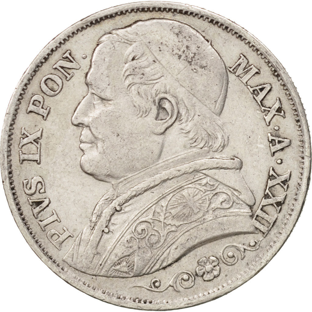 Coin, ITALIAN STATES, PAPAL STATES, Pius IX, 2 Lire, 1867, Rome, AU(50-53)