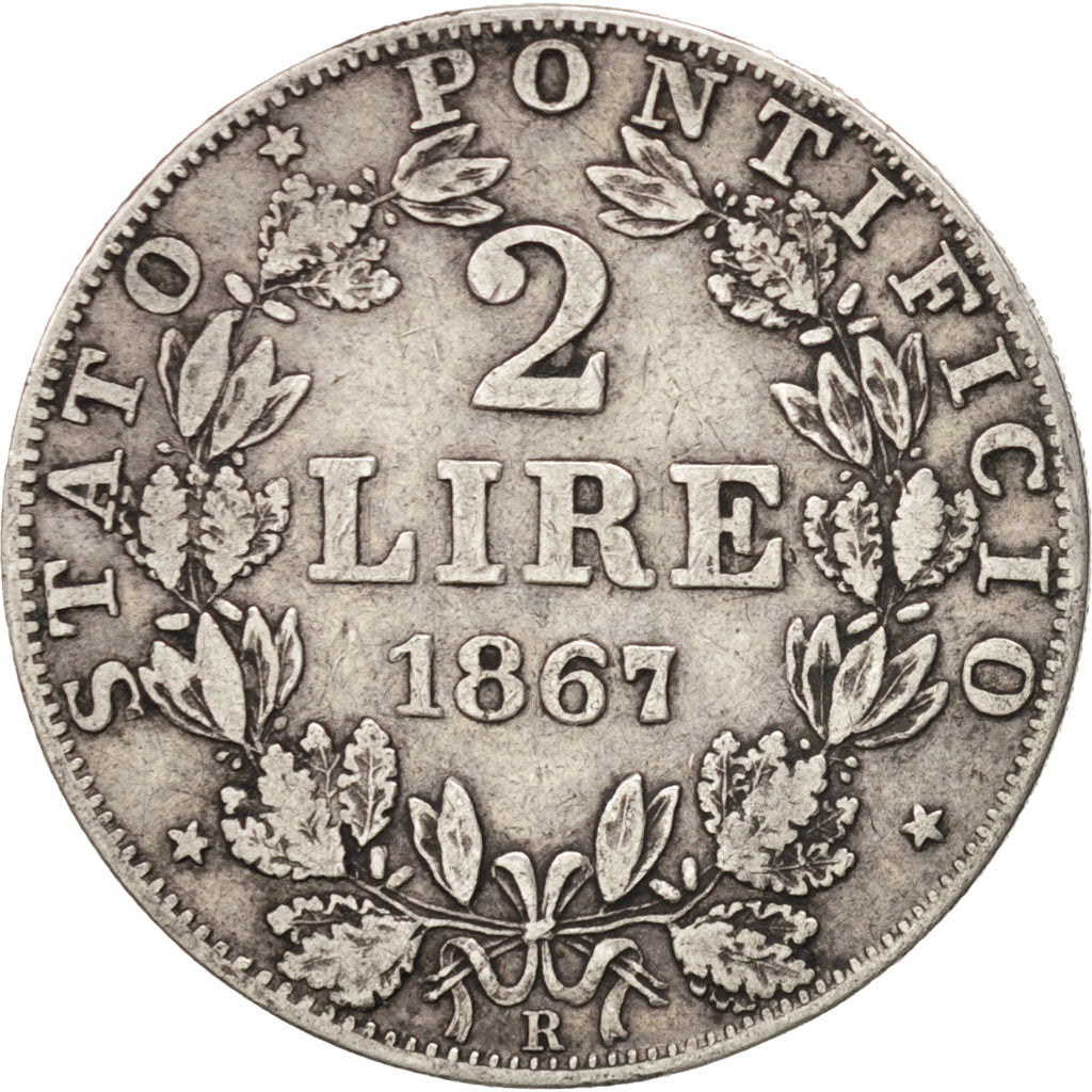 Coin, ITALIAN STATES, PAPAL STATES, Pius IX, 2 Lire, 1867, Rome, VF(30-35)