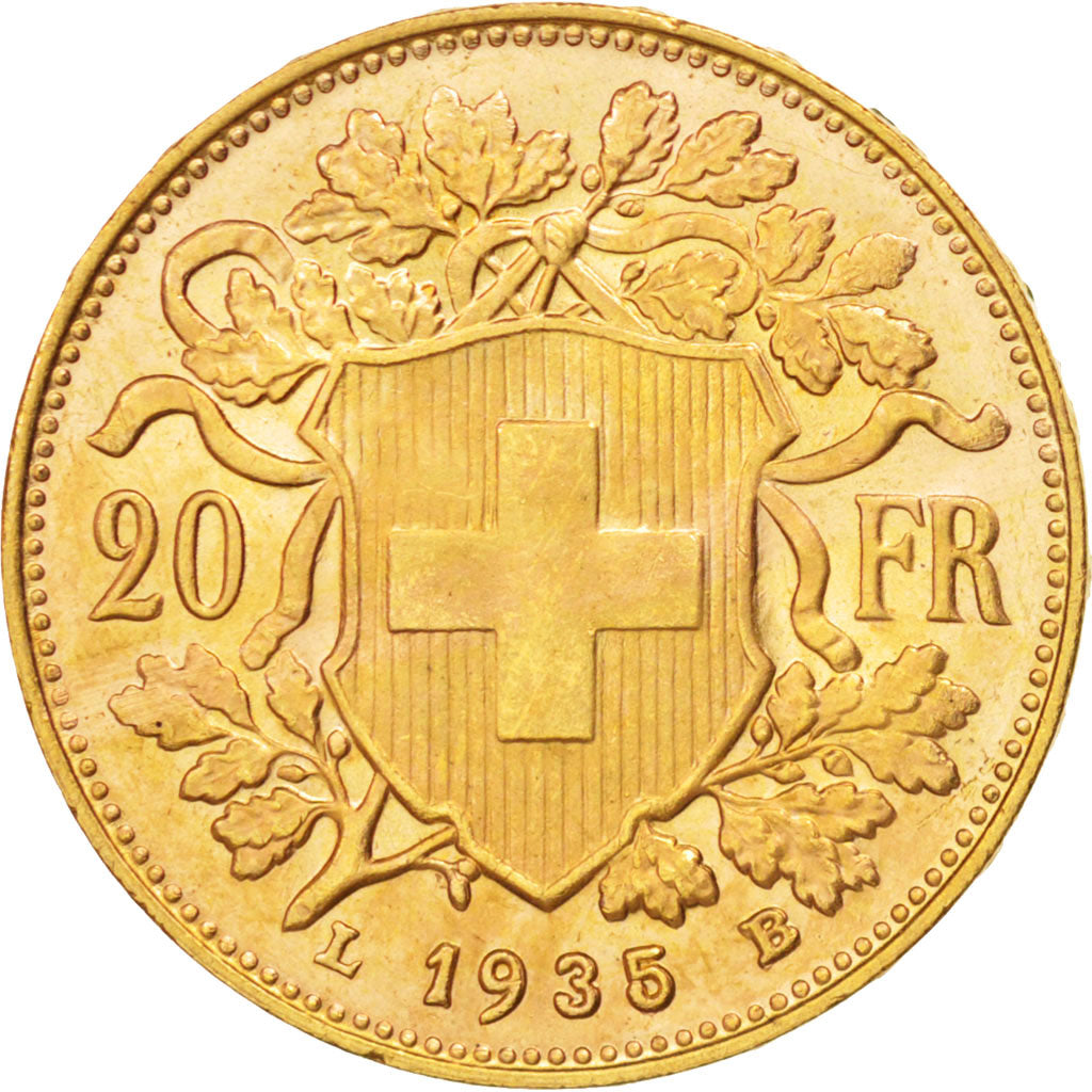 Switzerland, 20 Francs, 1935, Bern, MS(63), Gold, KM:35.1