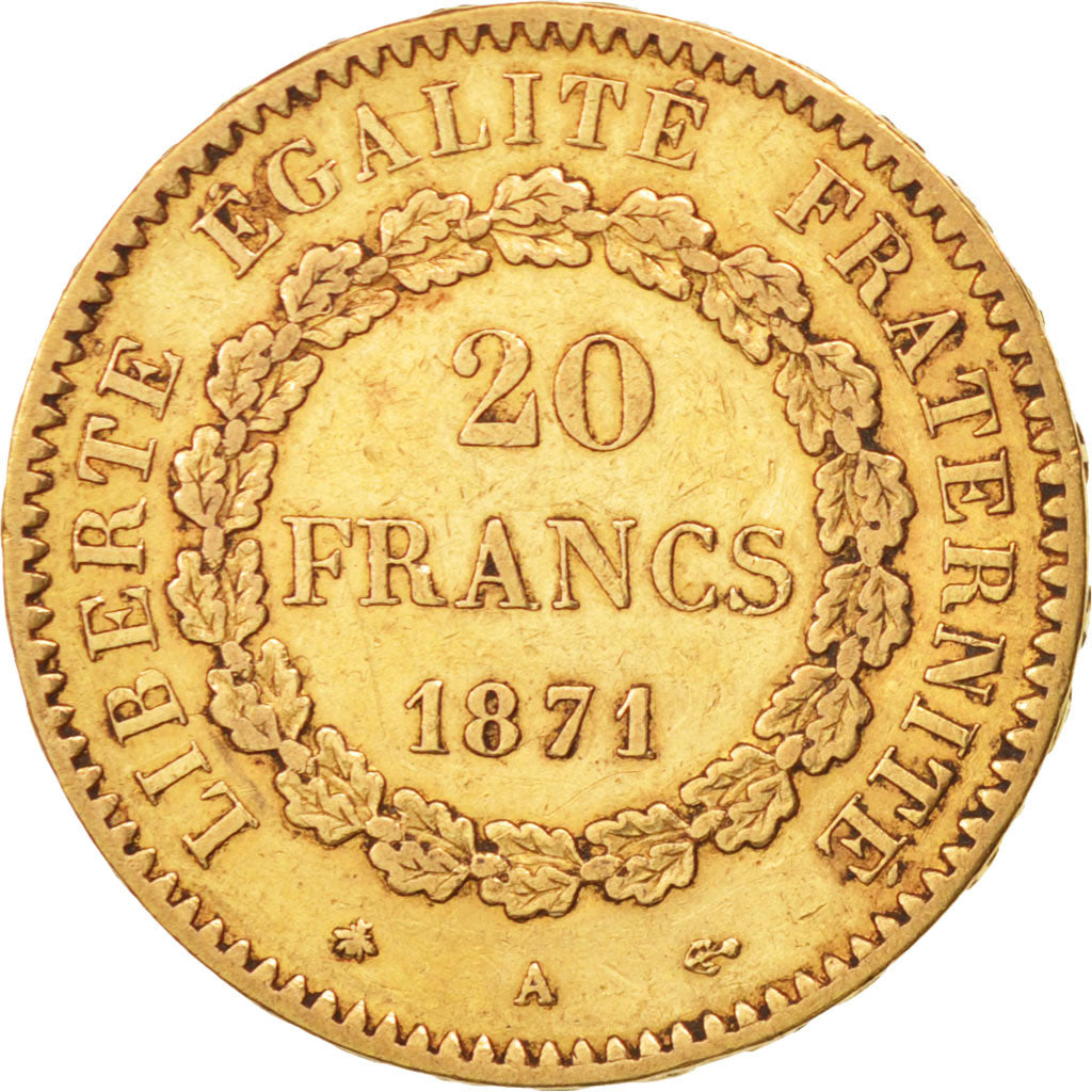 France, Génie, 20 Francs, 1871, Paris, EF(40-45), Gold, KM:825, Gadoury:1063