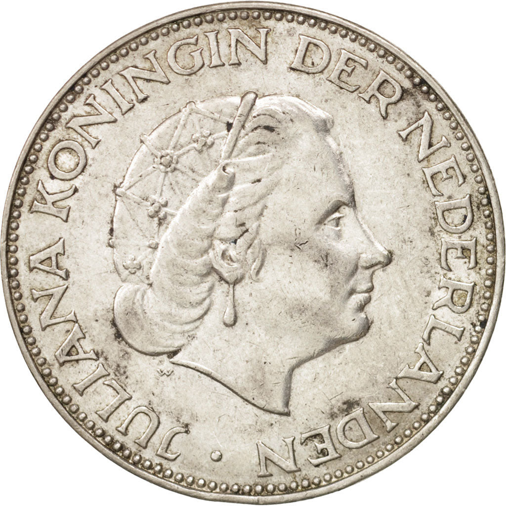 Netherlands, Juliana, 2-1/2 Gulden, 1961, AU(55-58), Silver, KM:185
