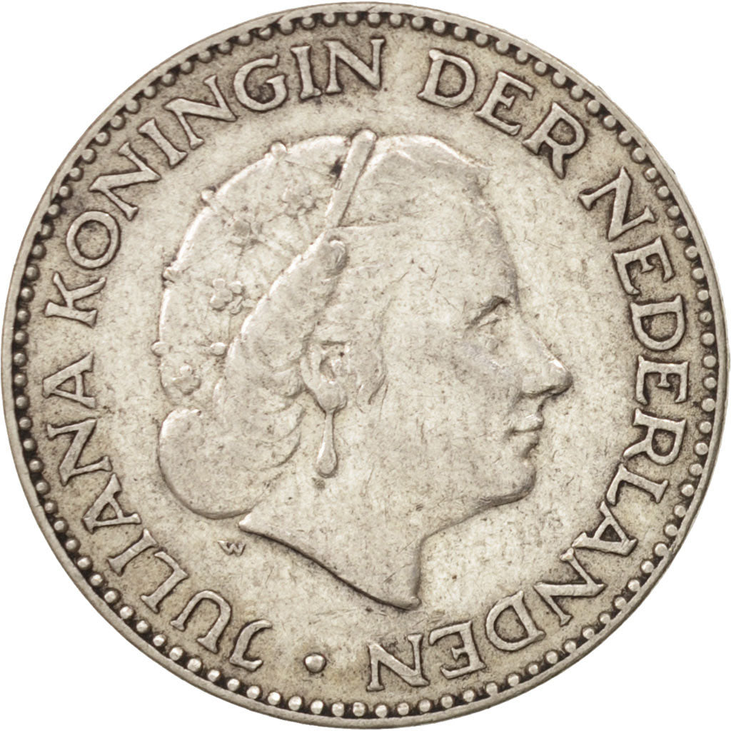 Netherlands, Juliana, Gulden, 1954, AU(50-53), Silver, KM:184