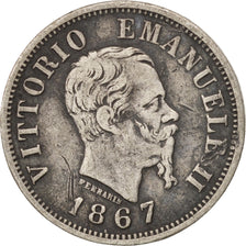 Italy, Vittorio Emanuele II, 50 Centesimi, 1867, Milan, VF(30-35), KM:14.1