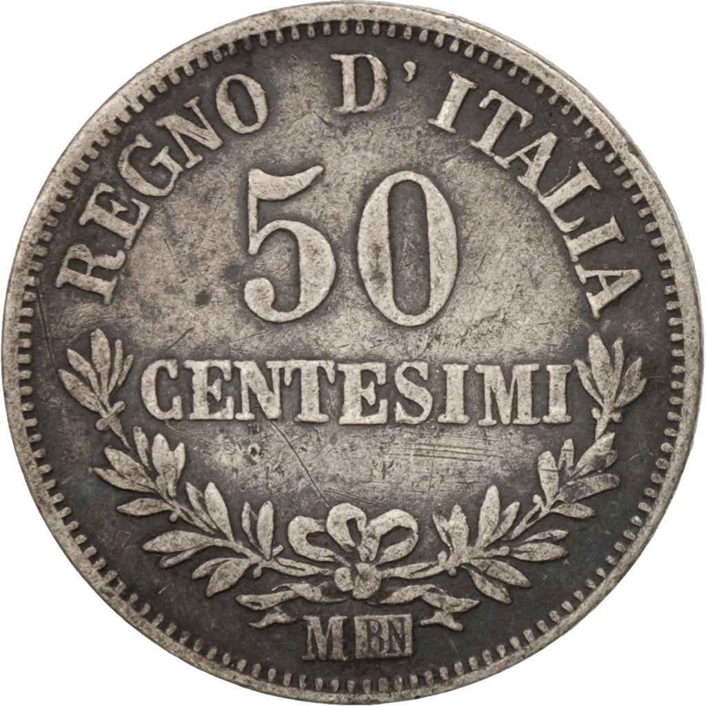 Italy, Vittorio Emanuele II, 50 Centesimi, 1867, Milan, VF(30-35), KM:14.1