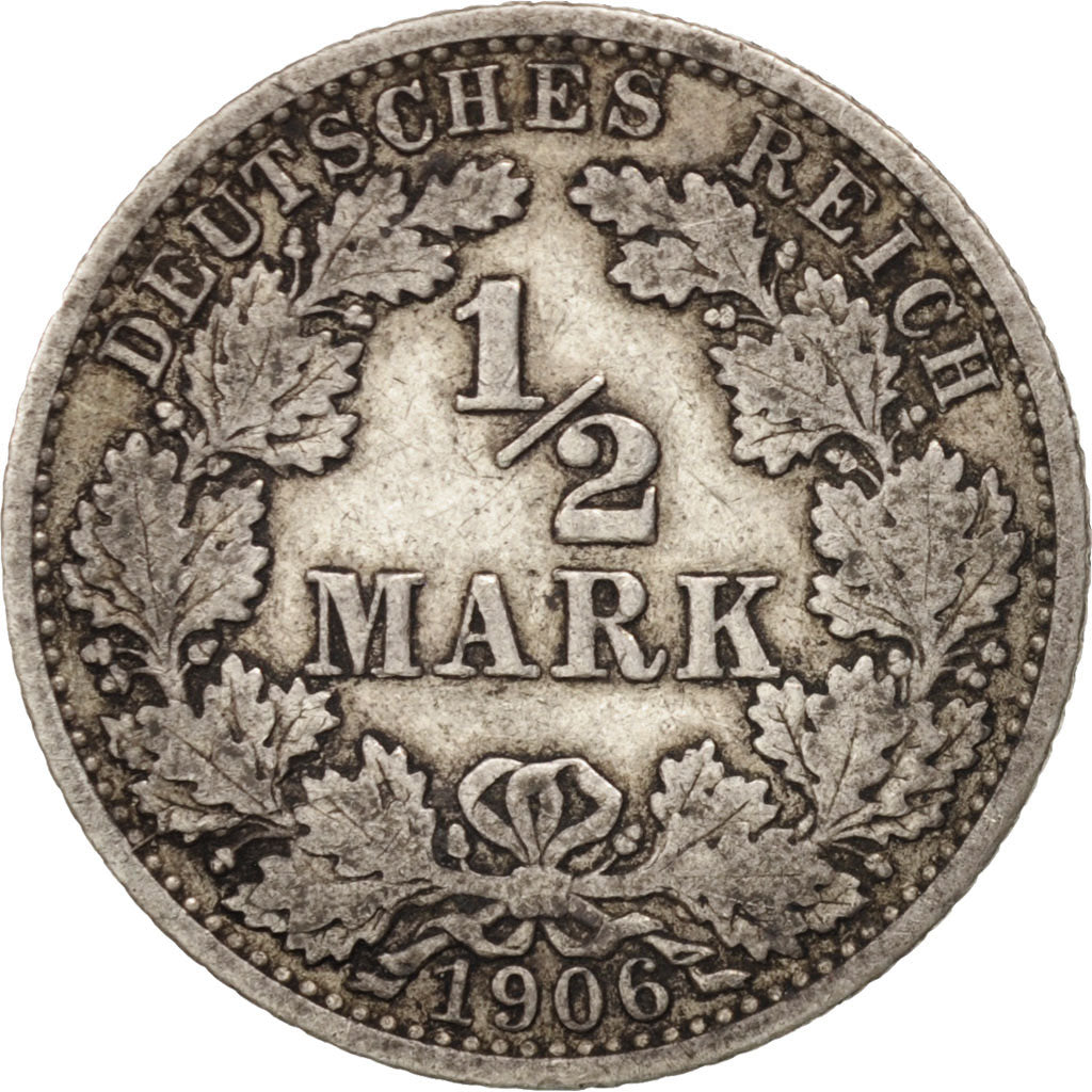 Moneda, ALEMANIA - IMPERIO, 1/2 Mark, 1906, Berlin, BC+, Plata, KM:17
