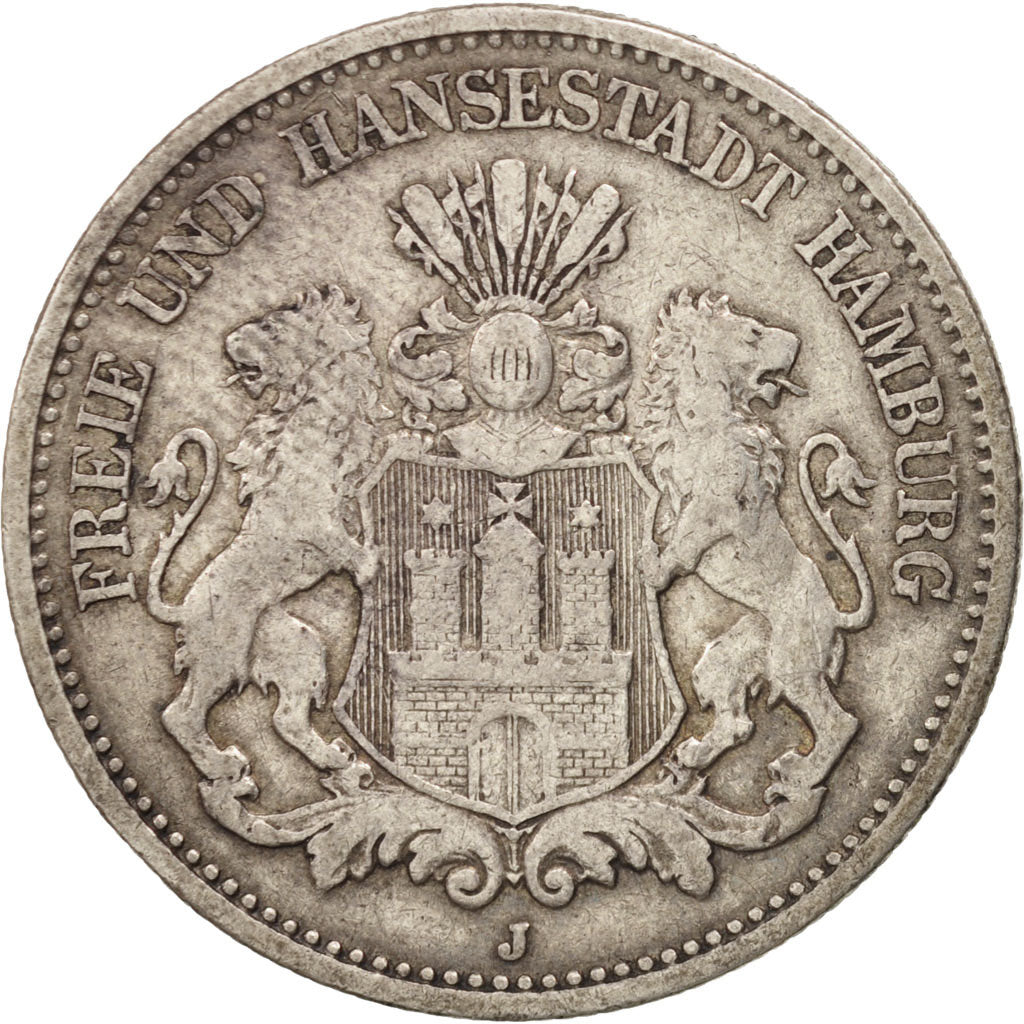 German States, HAMBURG, 2 Mark, 1896, Hamburg, EF(40-45), Silver, KM:612