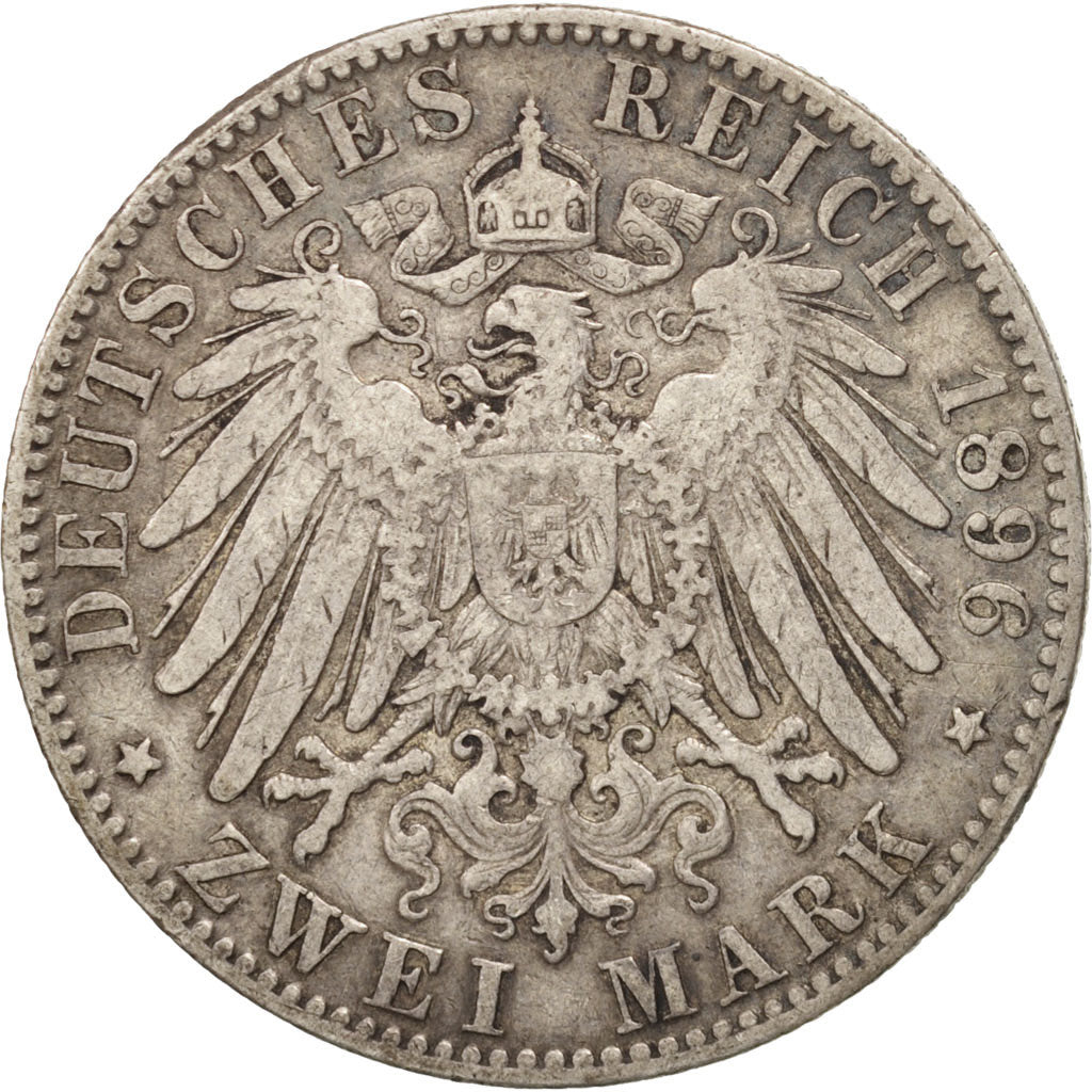 German States, HAMBURG, 2 Mark, 1896, Hamburg, EF(40-45), Silver, KM:612