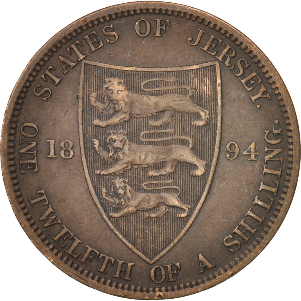 Coin, Jersey, Victoria, 1/12 Shilling, 1894, EF(40-45), Bronze, KM:8