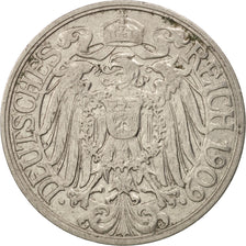 Coin, GERMANY - EMPIRE, Wilhelm II, 25 Pfennig, 1909, Karlsruhe, EF(40-45)