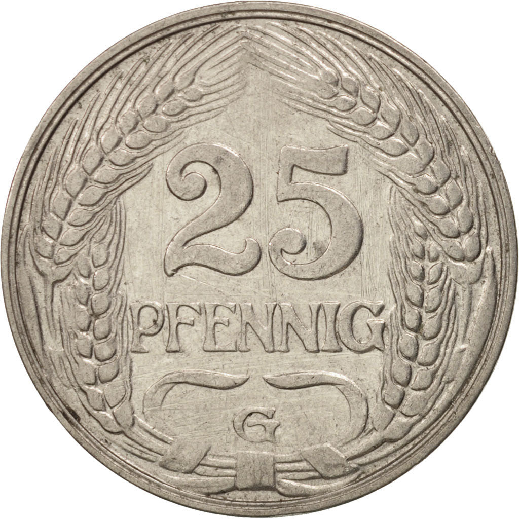 Coin, GERMANY - EMPIRE, Wilhelm II, 25 Pfennig, 1909, Karlsruhe, EF(40-45)