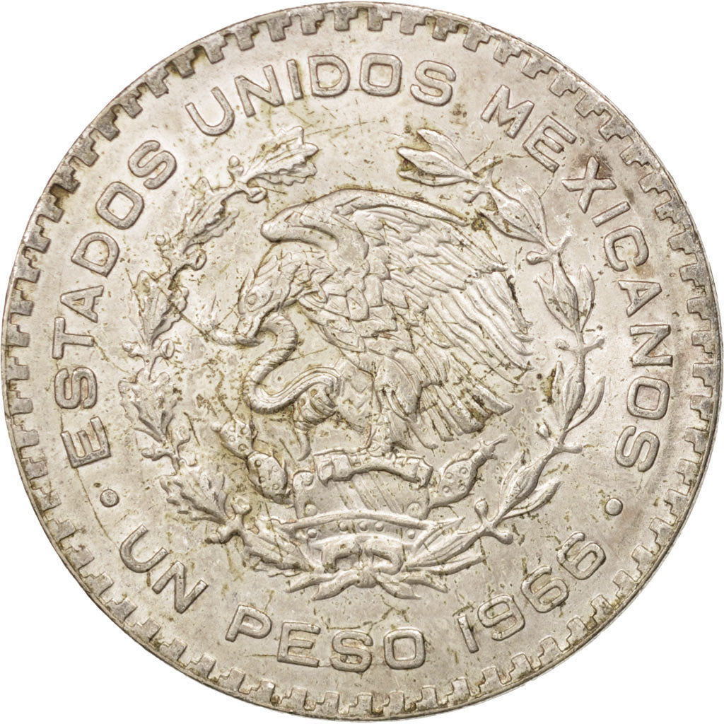 Mexico, Peso, 1966, Mexico City, AU(55-58), Silver, KM:459