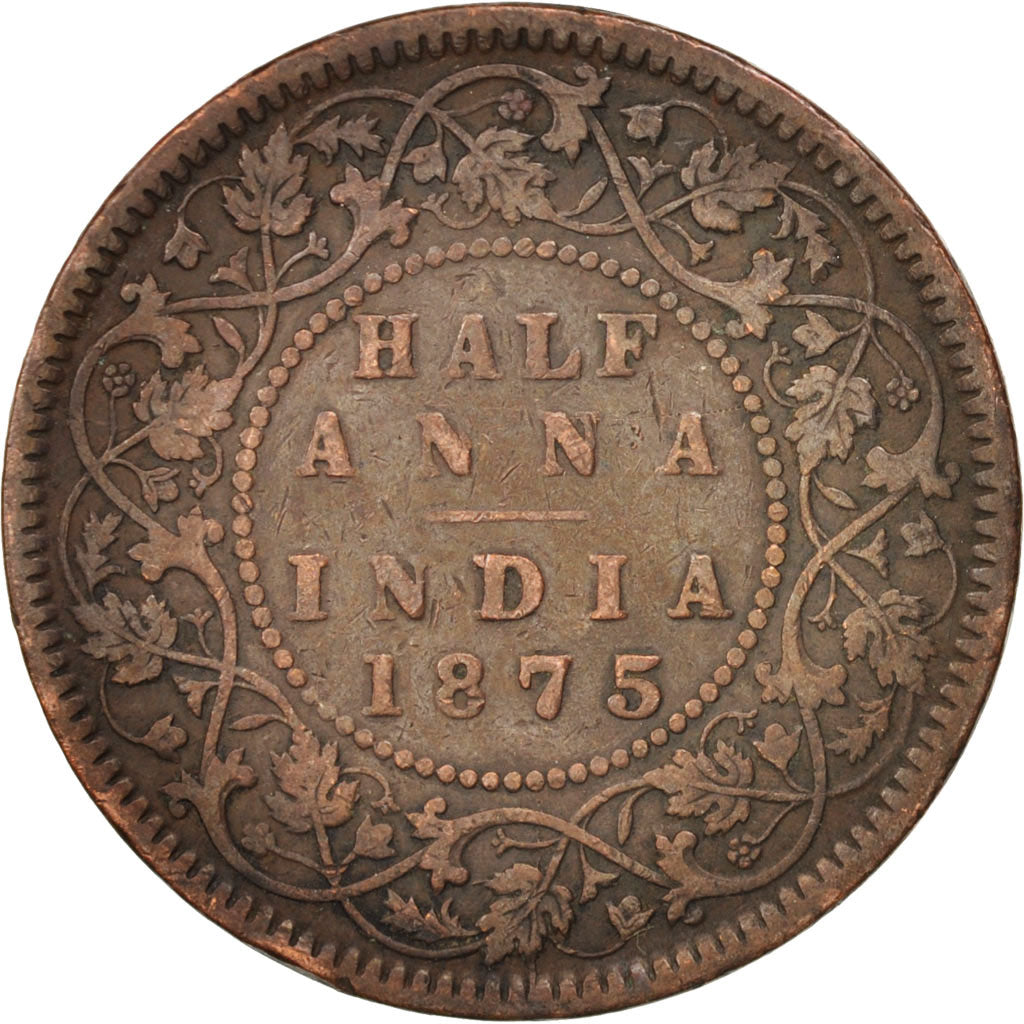 INDIA-BRITISH, Victoria, 1/2 Anna, 1875, VF(20-25), Copper, KM:468