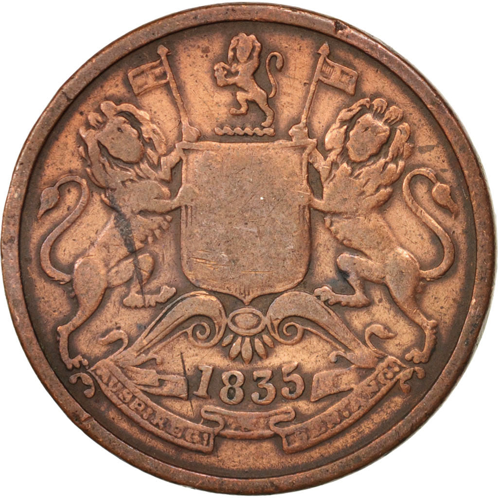 Coin, INDIA-BRITISH, 1/2 Anna, 1835, Bombay, VF(20-25), Copper, KM:447.1