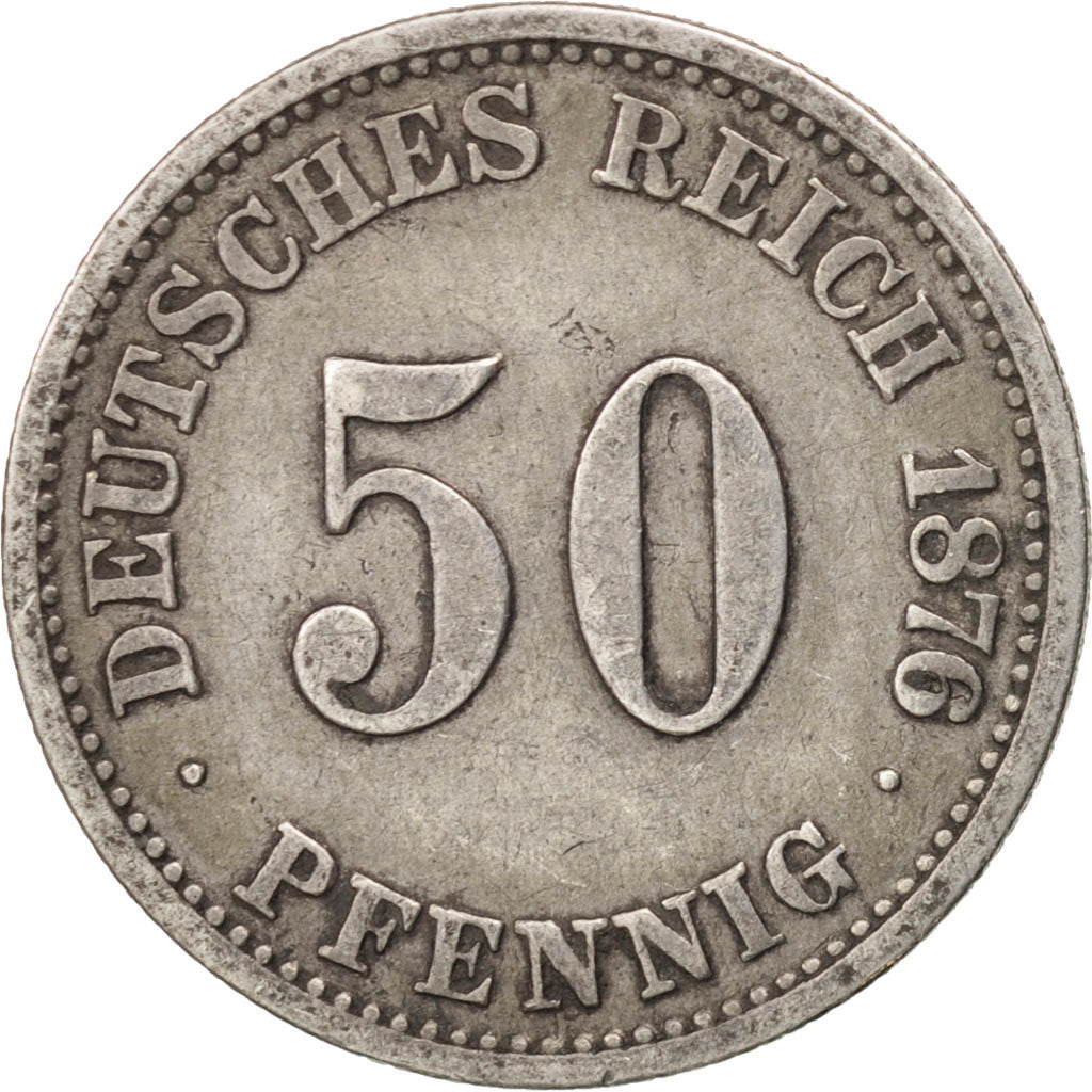 GERMANY - EMPIRE, Wilhelm I, 50 Pfennig, 1876, Karlsruhe, VF(30-35), KM:6