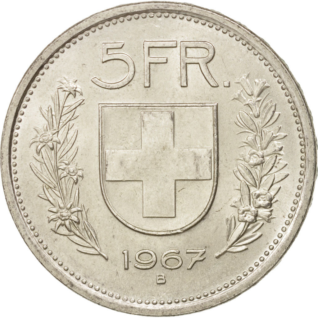 Switzerland, 5 Francs, 1967, Bern, MS(60-62), Silver, KM:40