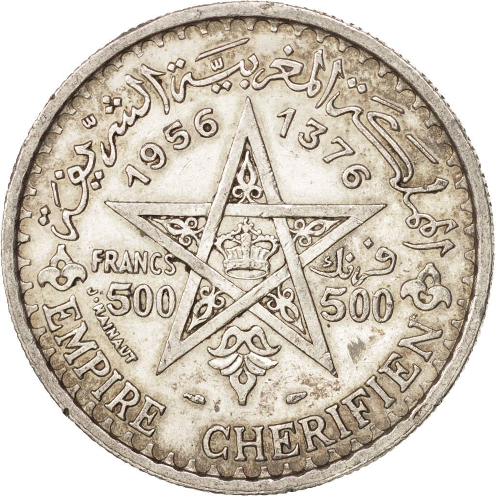 Marocco, Mohammed V, 500 Francs, 1956, Paris, SPL-, Argento, KM:54