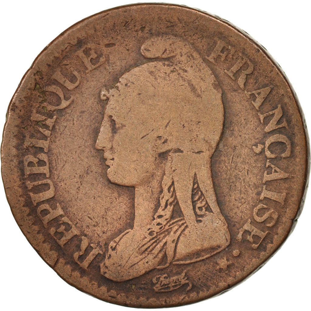 France, Dupré, Decime, An 5, 1796, Paris, F(12-15), Bronze, KM:644.1