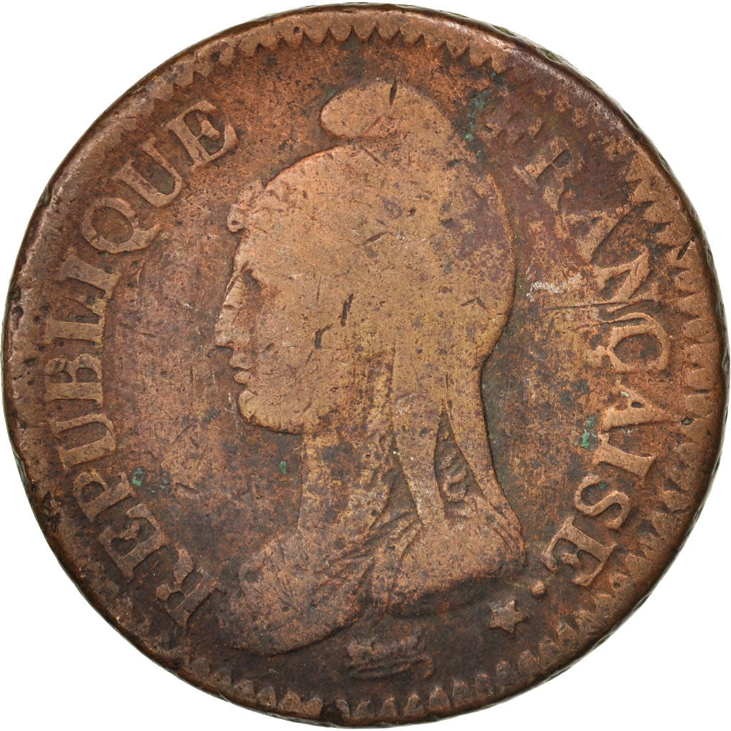 Moneta, Francia, Dupré, Decime, 1796, Paris, MB, Bronzo, KM:644.1, Gadoury:187