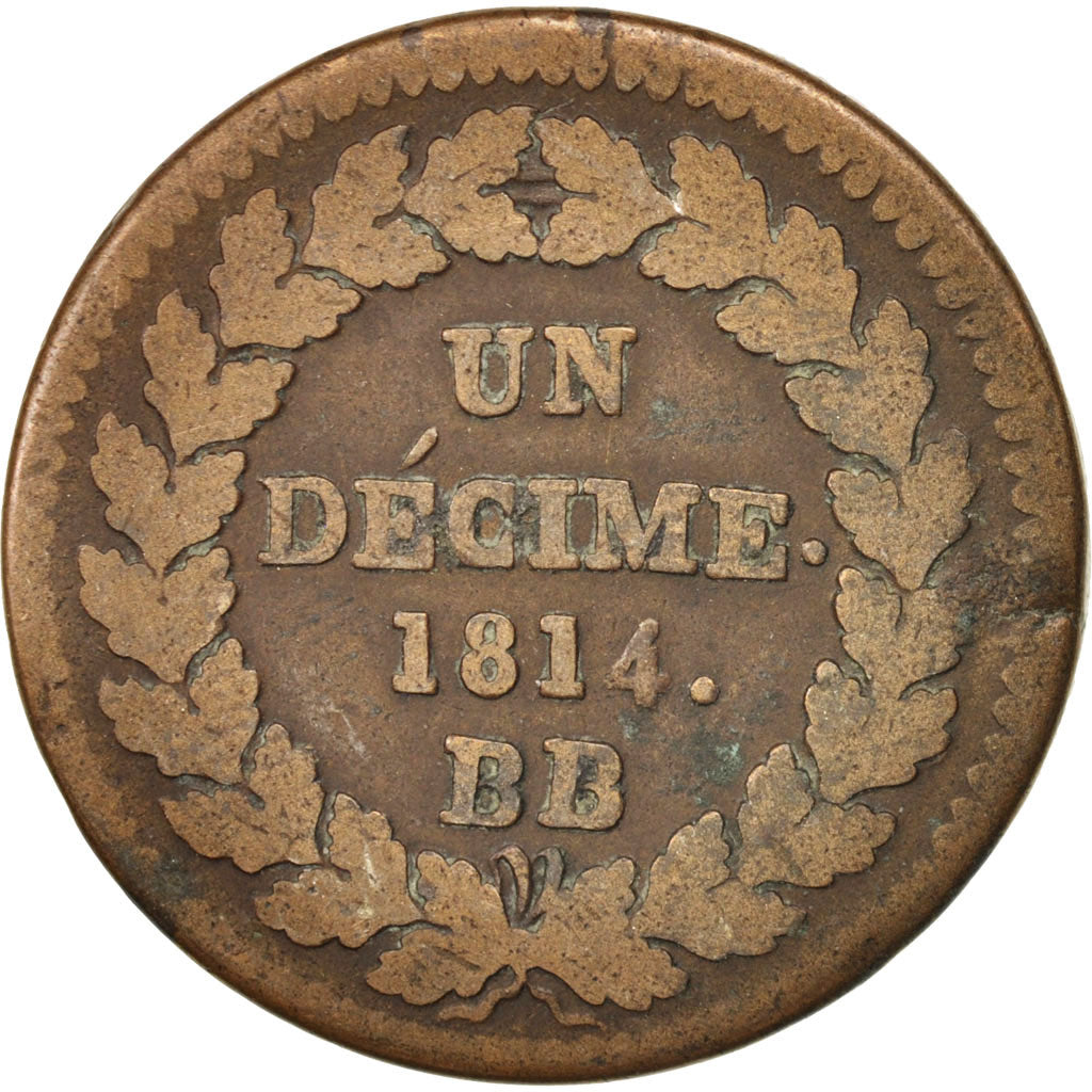 France, Napoléon I, Decime, 1814, Strasbourg, F(12-15), Bronze, KM:700