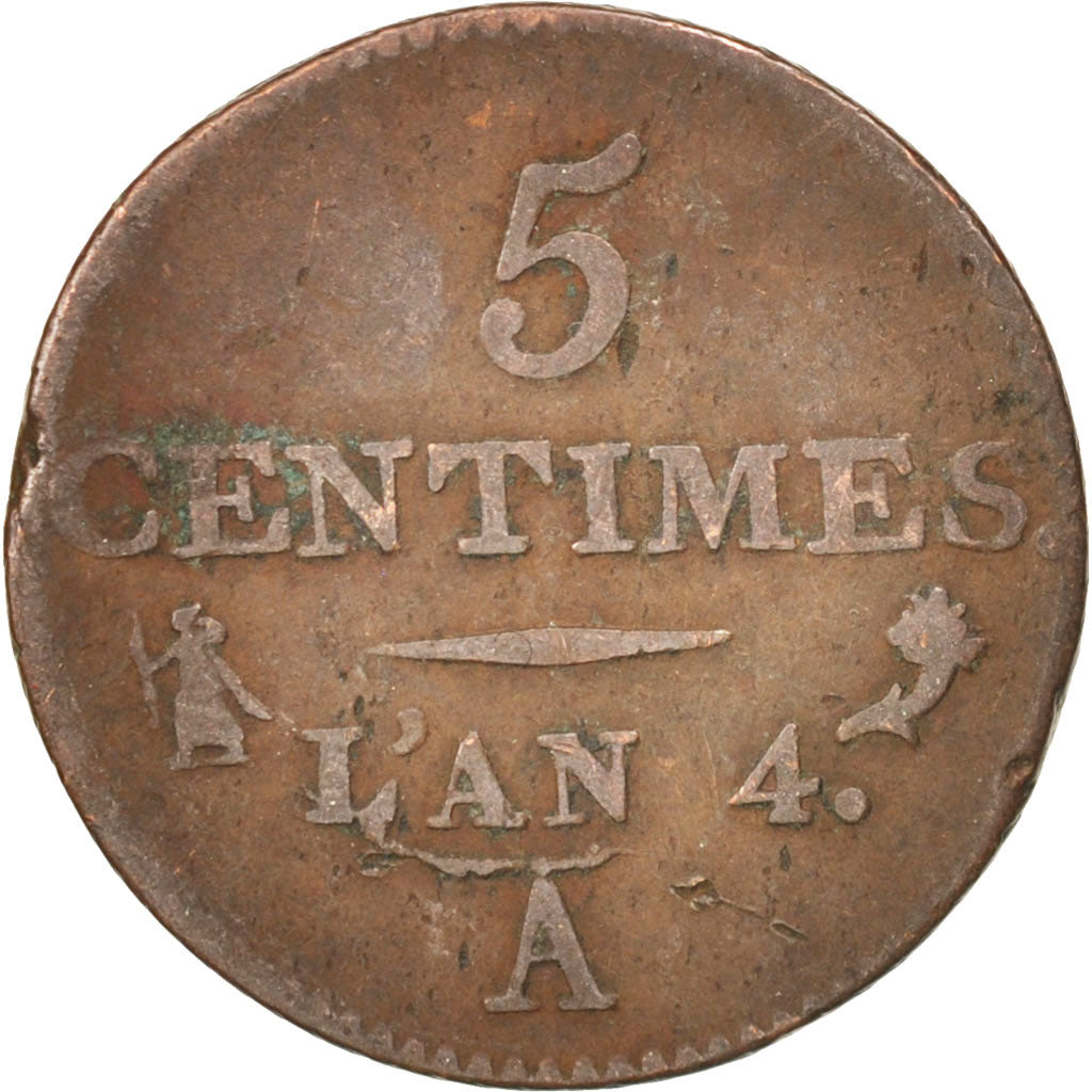 France, Dupré, 5 Centimes, An 4, 1795, Paris, TB, Bronze, Gadoury:124