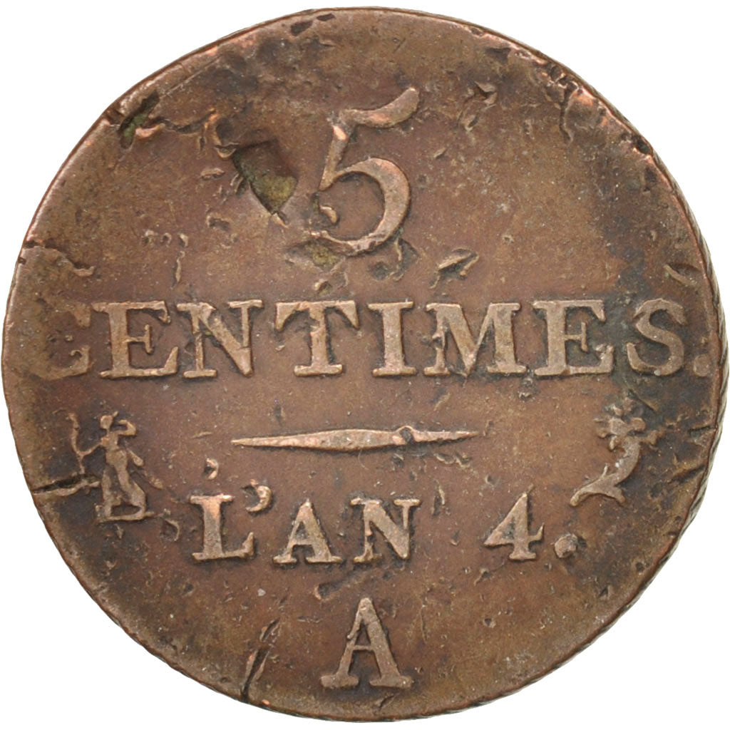 Moneta, Francia, Dupré, 5 Centimes, 1795, Paris, BB, Bronzo, KM:635.1