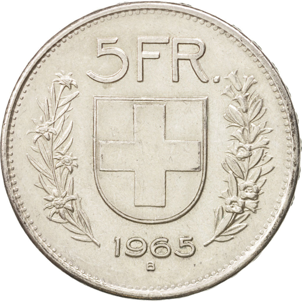 Coin, Switzerland, 5 Francs, 1965, Bern, MS(60-62), Silver, KM:40