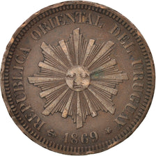 Uruguay, 2 Centesimos, 1869, Uruguay Mint, Paris, Berlin, Vienna, BB, Bronzo,...