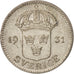 Moneda, Suecia, Gustaf V, 25 Öre, 1931, MBC+, Plata, KM:785