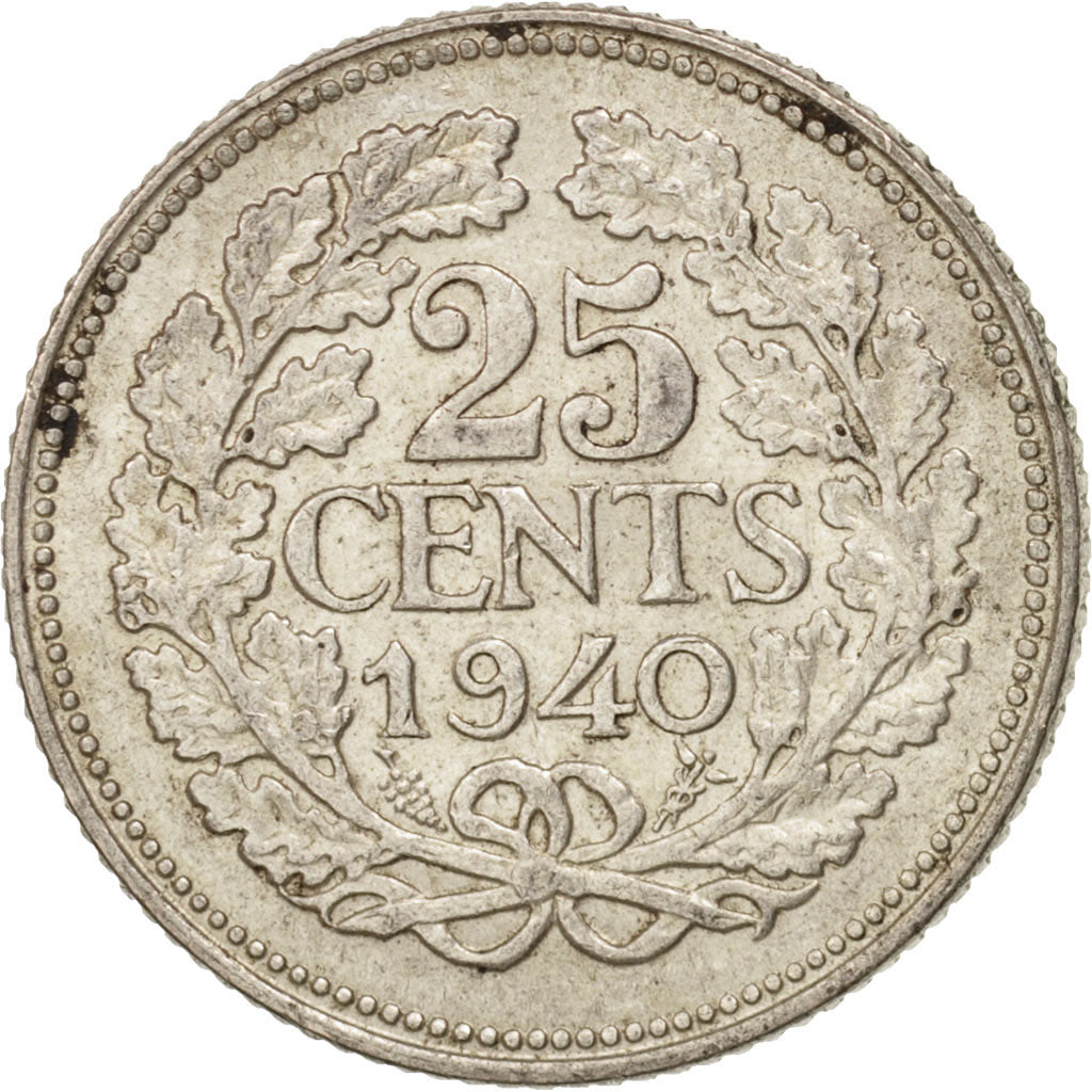 Moneta, Paesi Bassi, Wilhelmina I, 25 Cents, 1940, BB+, Argento, KM:164