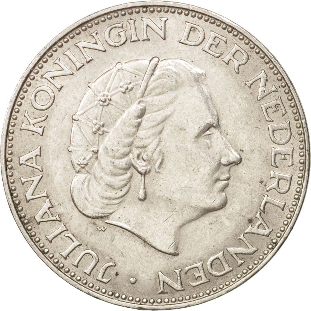 Coin, Netherlands, Juliana, 2-1/2 Gulden, 1959, AU(55-58), Silver, KM:185
