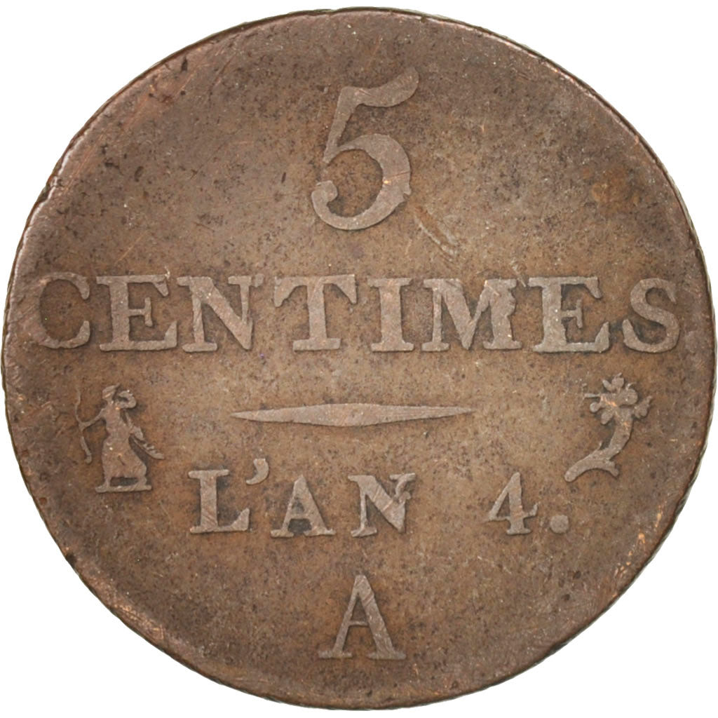 Münze, Frankreich, Dupré, 5 Centimes, 1795, Paris, S+, Bronze, KM:635.1