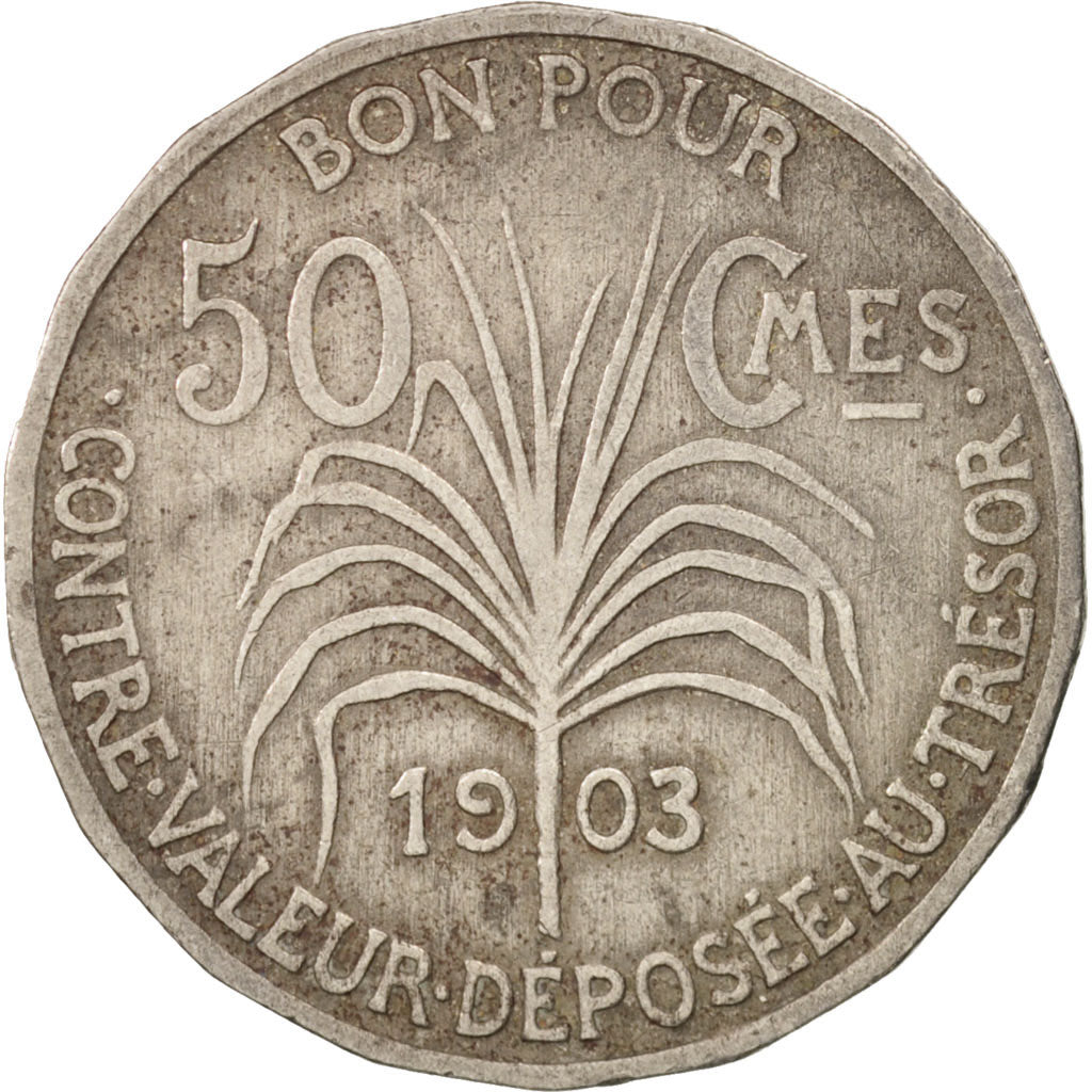 Guadeloupe, 50 Centimes, 1903, VF(20-25), Copper-nickel, KM:45, Lecompte:50