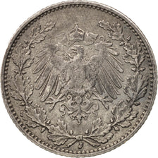Coin, GERMANY - EMPIRE, 1/2 Mark, 1912, Hambourg, EF(40-45), Silver, KM:17