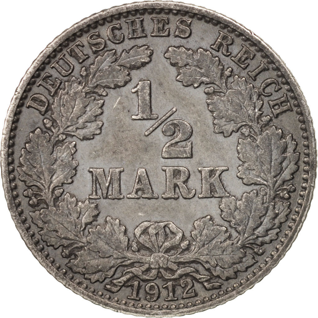 Coin, GERMANY - EMPIRE, 1/2 Mark, 1912, Hambourg, EF(40-45), Silver, KM:17