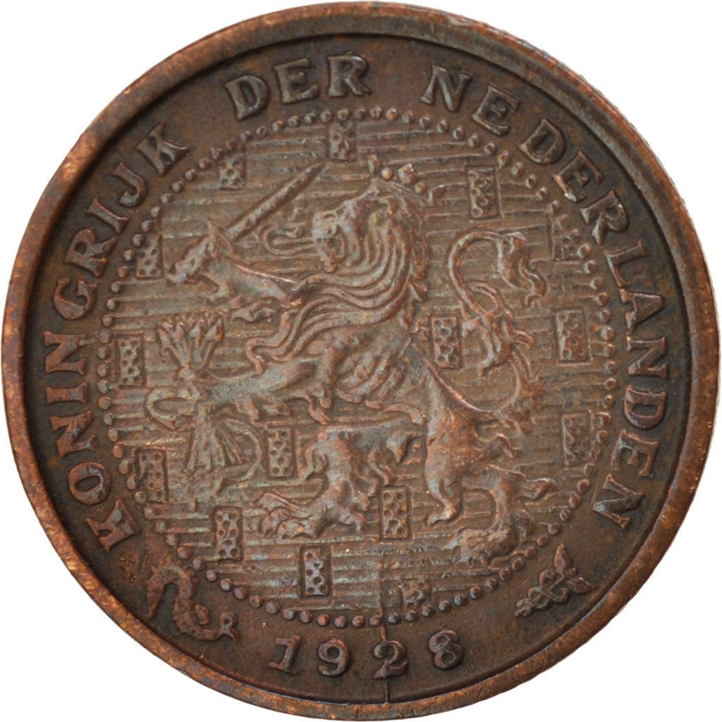 Netherlands, Wilhelmina I, 1/2 Cent, 1928, EF(40-45), Bronze, KM:138