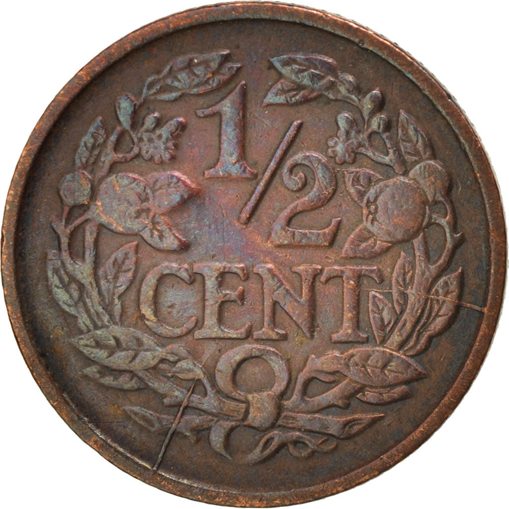 Netherlands, Wilhelmina I, 1/2 Cent, 1928, EF(40-45), Bronze, KM:138