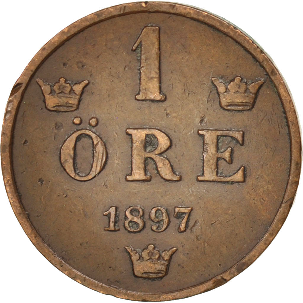 Moneda, Suecia, Oscar II, Ore, 1897, MBC, Bronce, KM:750