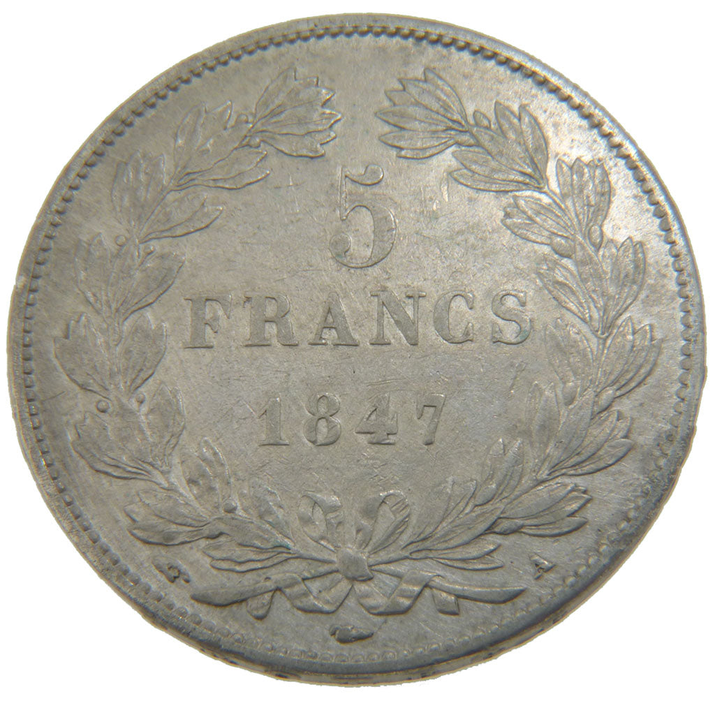 FRANCE, Louis-Philippe, 5 Francs, 1847, Paris, AU(50-53), Silver, Gadoury...