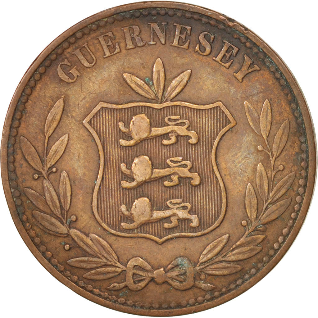 Guernsey, 8 Doubles, 1868, Heaton, Birmingham, EF(40-45), Bronze, KM:7
