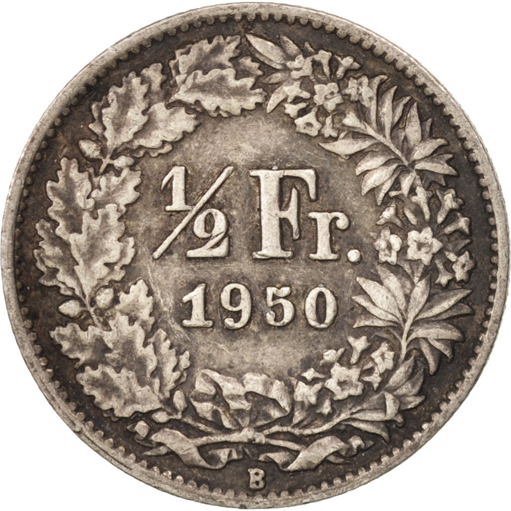 Coin, Switzerland, 1/2 Franc, 1950, Bern, AU(50-53), Silver, KM:23