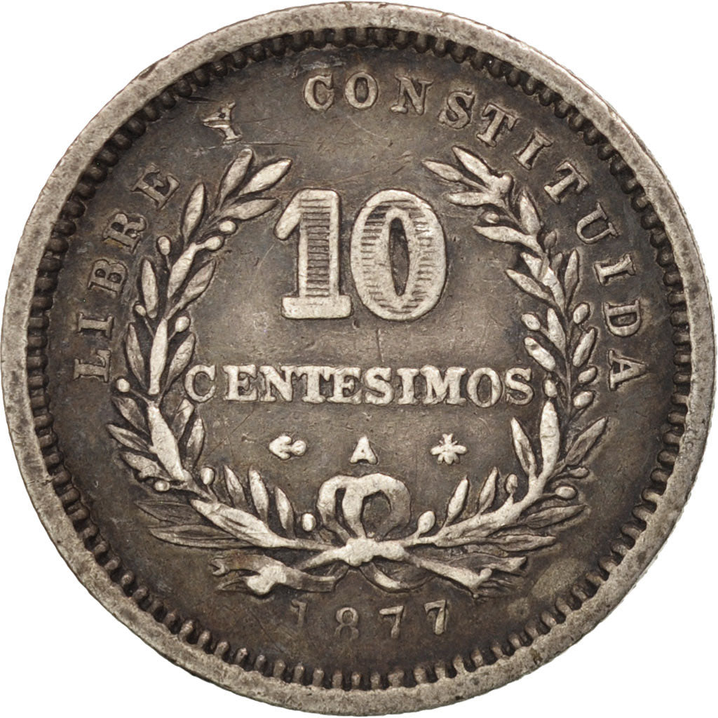 Uruguay, 10 Centesimos, 1877, VF(30-35), Silber, KM:14