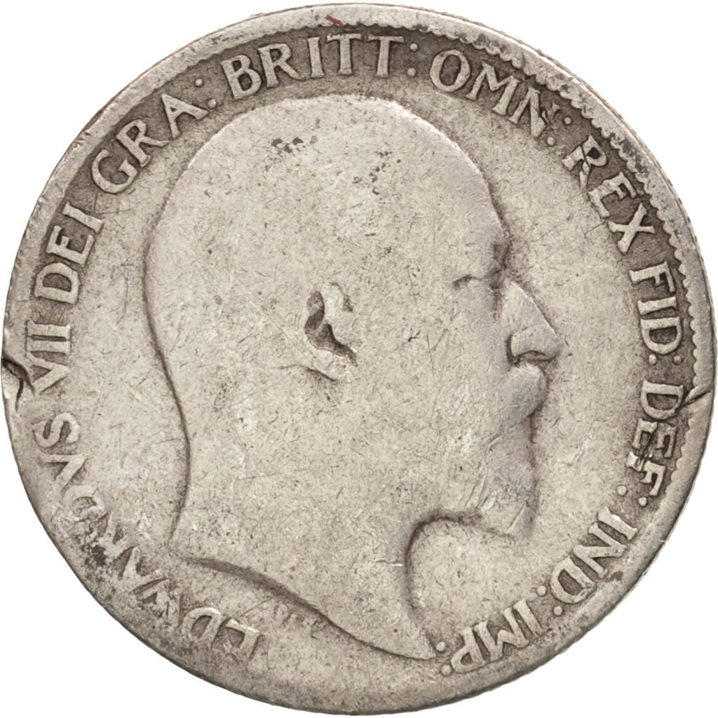 Great Britain, Edward VII, 6 Pence, 1907, VG(8-10), Silver, KM:799